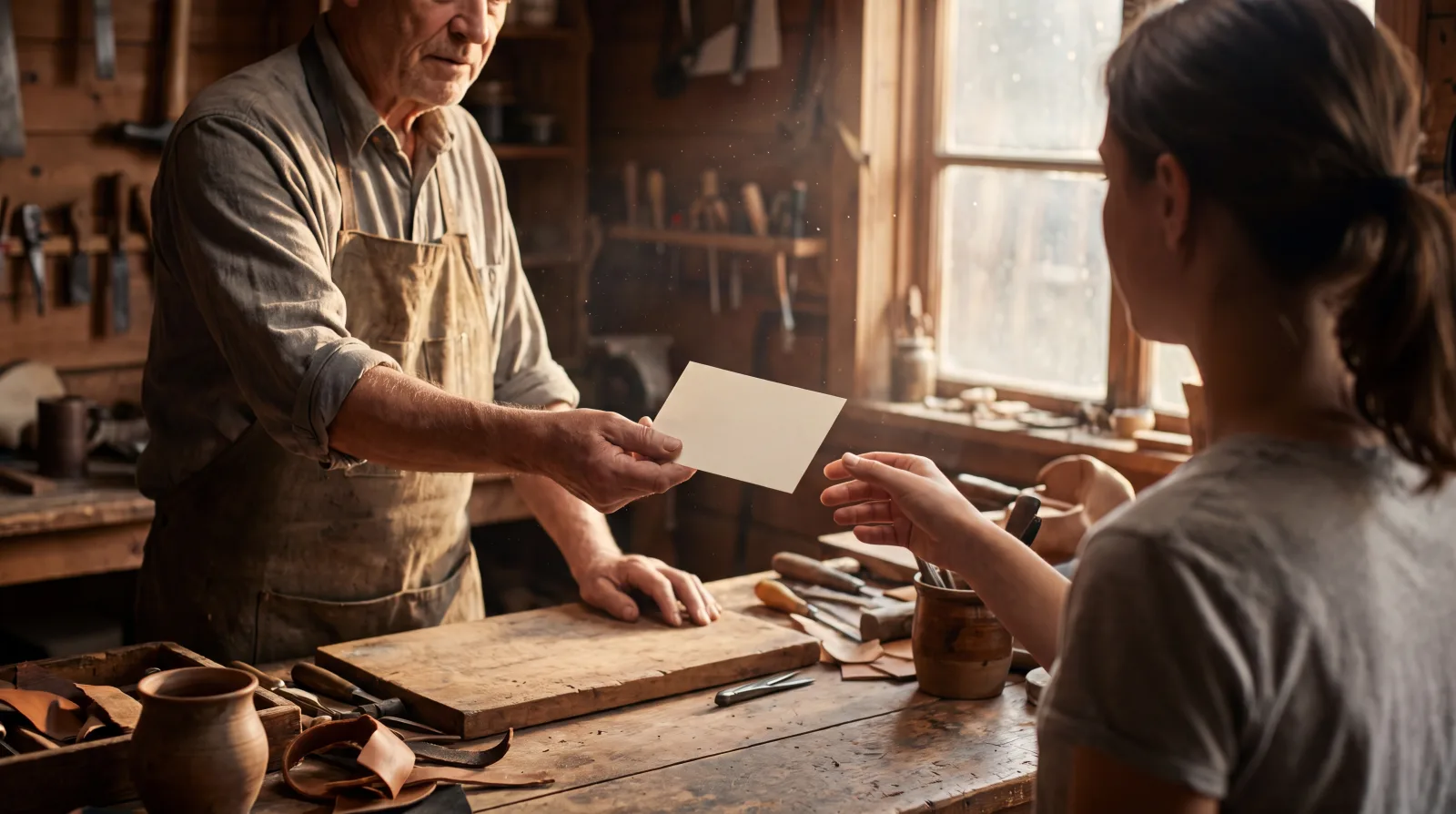 Document your processes: business owner handing a checklist to a new employee