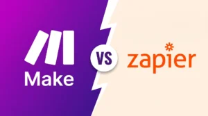 Logos Make et Zapier face à face pour comparer Make ou Zapier