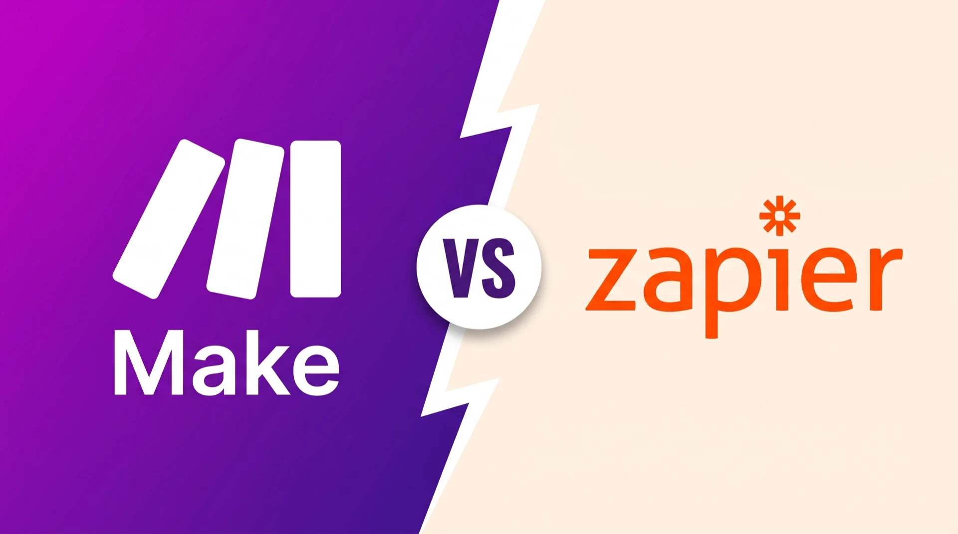 Make and Zapier logos facing off in a Make vs Zapier comparison