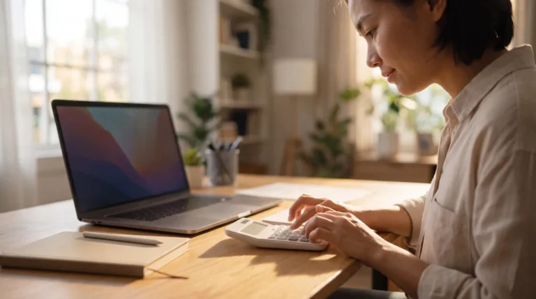 Calculer son taux horaire : entrepreneur qui utilise une calculatrice et un carnet
