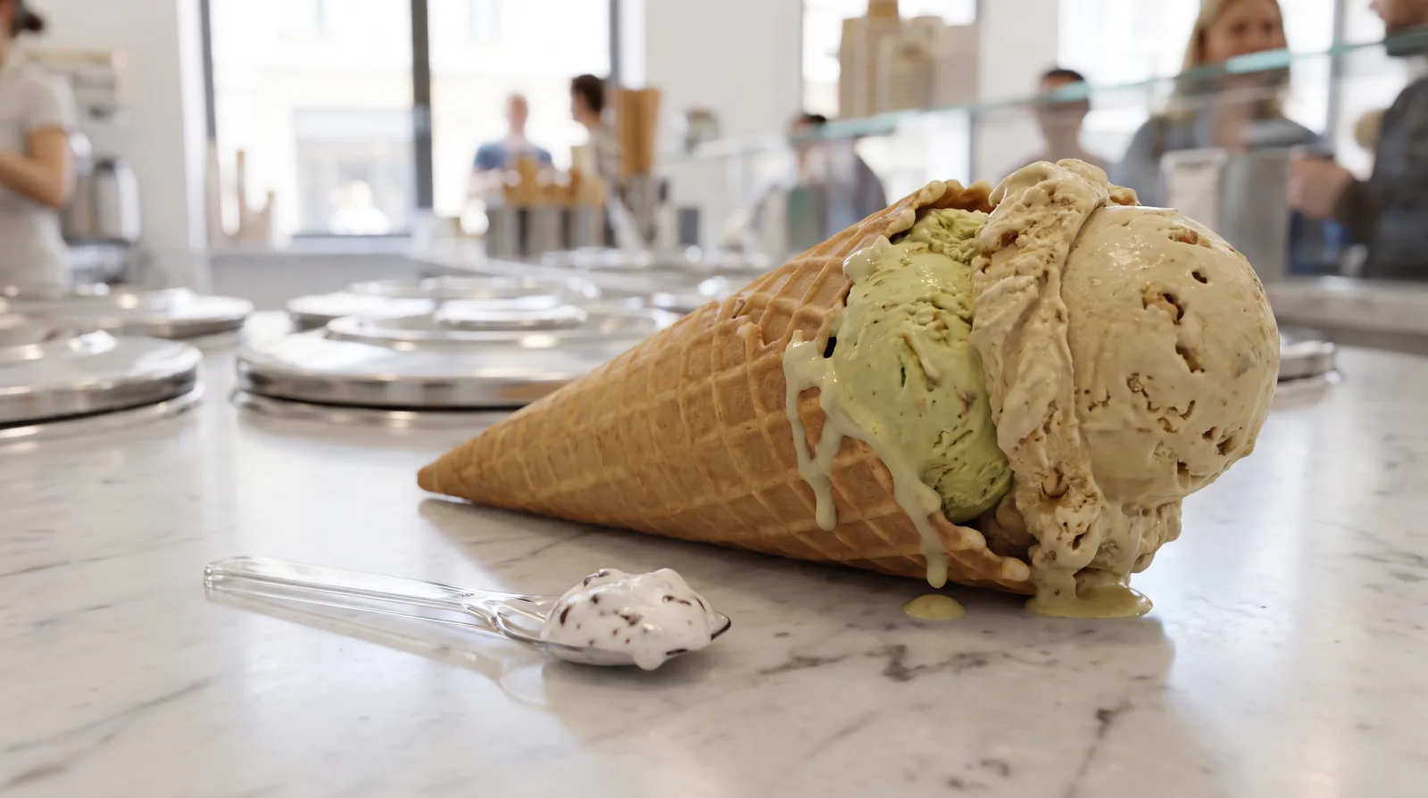 Small tasting spoon next to a generously filled ice cream cone, the image of the freemium model